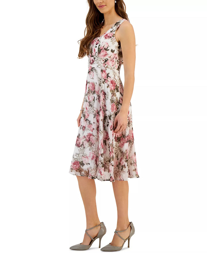 Connected Printed Round-Neck Sleeveless Dress