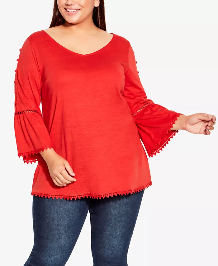 EVANS Plus Size Crochet Split Sleeve Top