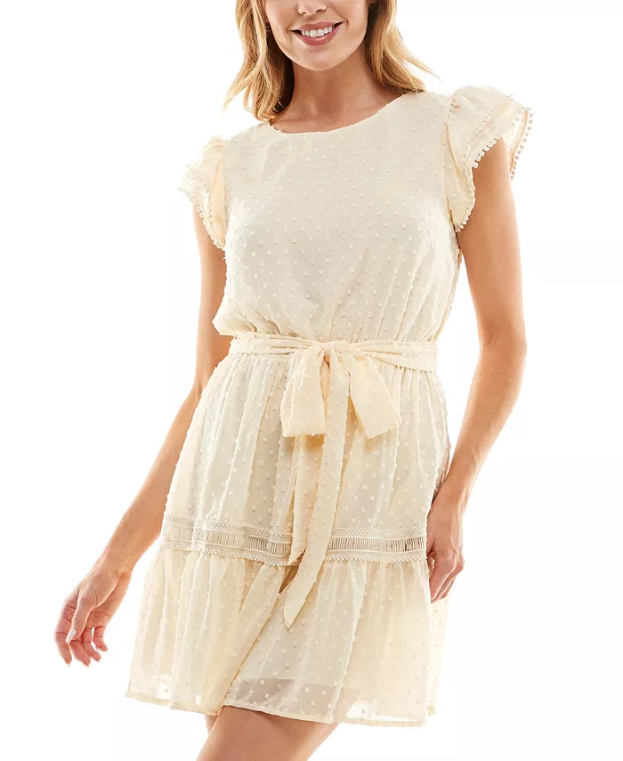 Speechless Juniors' Clip-Dot Cap-Sleeve A-Line Dress