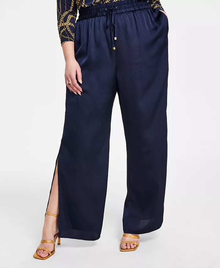 MICHAEL Michael Kors Plus Size High-Rise Slit-Cuff Wide-Leg Pants