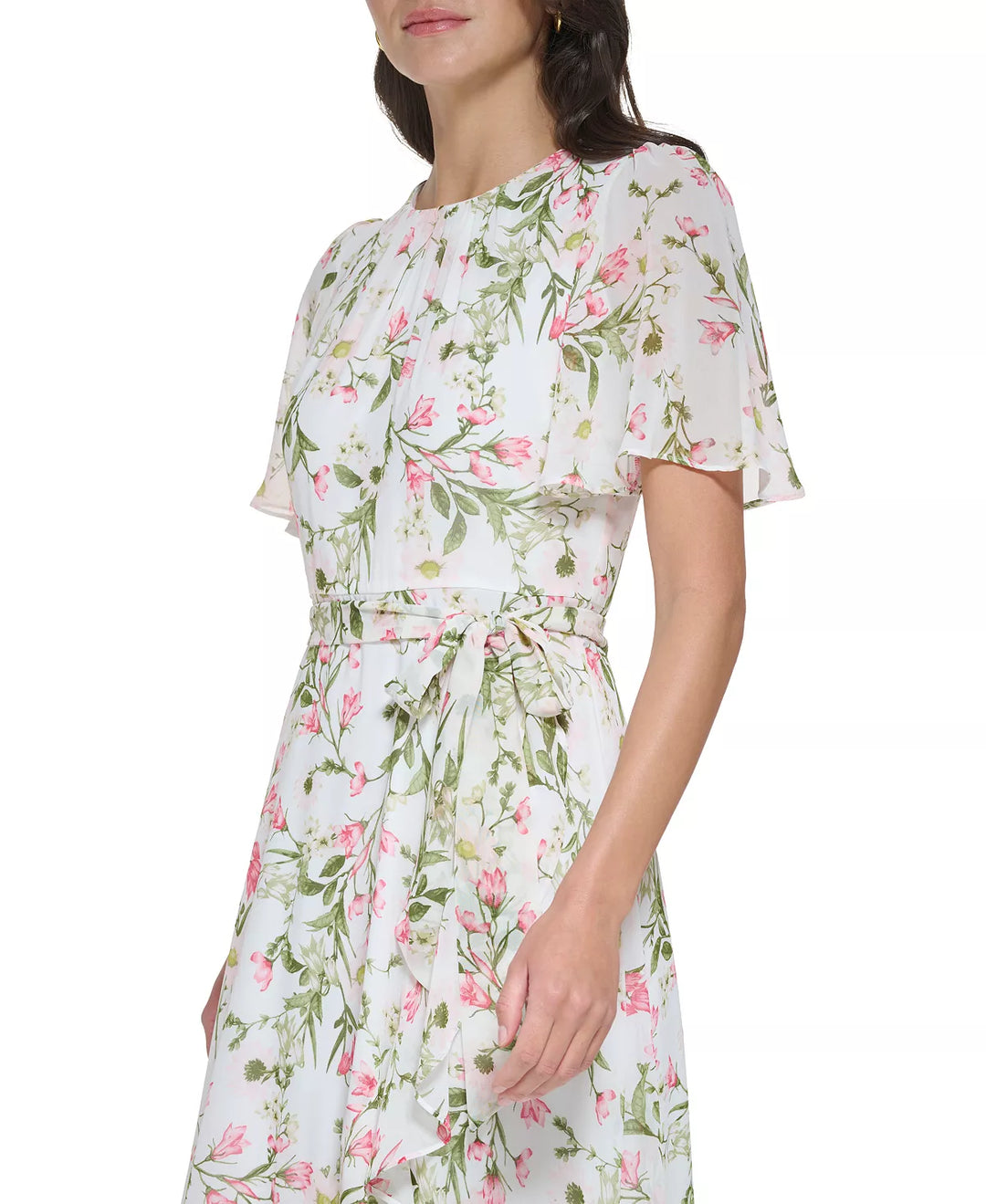 Jessica Howard Petite Printed Flutter-Sleeve Faux-Wrap Chiffon Dress