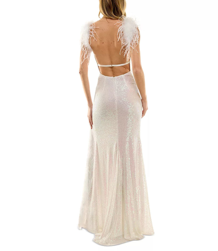 Say Yes to the Prom Juniors' Sequined Feather-Trim Gown