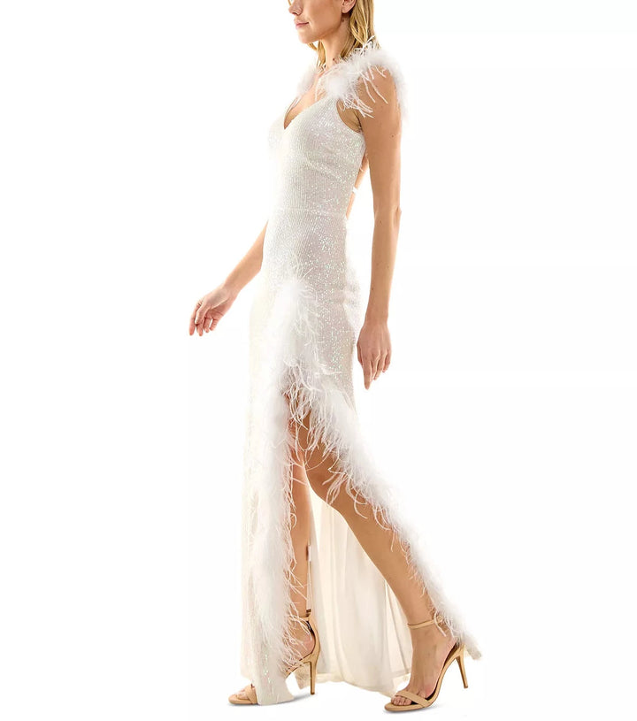 Say Yes to the Prom Juniors' Sequined Feather-Trim Gown