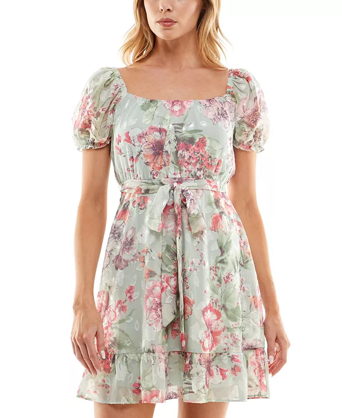 Speechless Floral-Print Scoop-Neck Short-Sleeve Dress