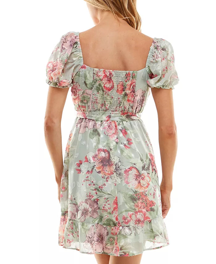 Speechless Floral-Print Scoop-Neck Short-Sleeve Dress