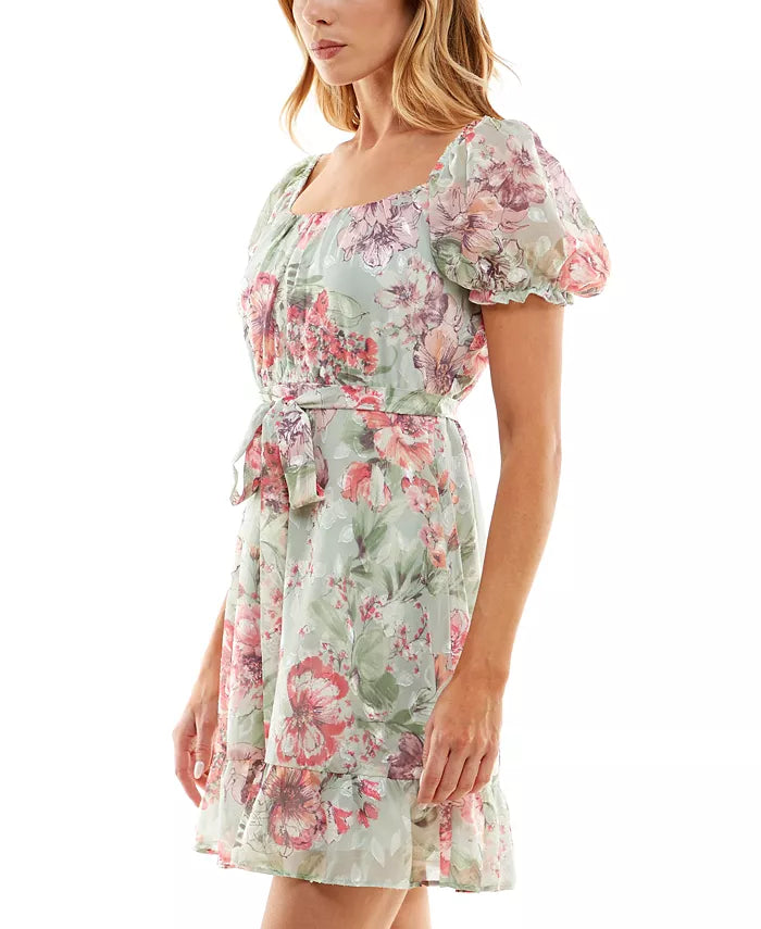 Speechless Floral-Print Scoop-Neck Short-Sleeve Dress