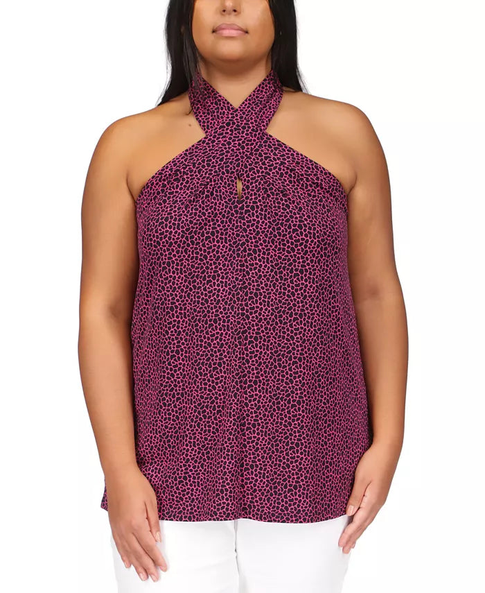 MICHAEL Michael Kors Plus Size Animal-Print Halter-Neck Sleeveless Top