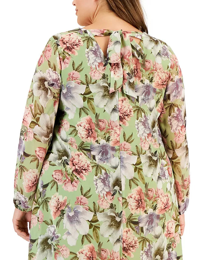 I.N.C. International Concepts Plus Size Printed Chiffon Long-Sleeve Dress