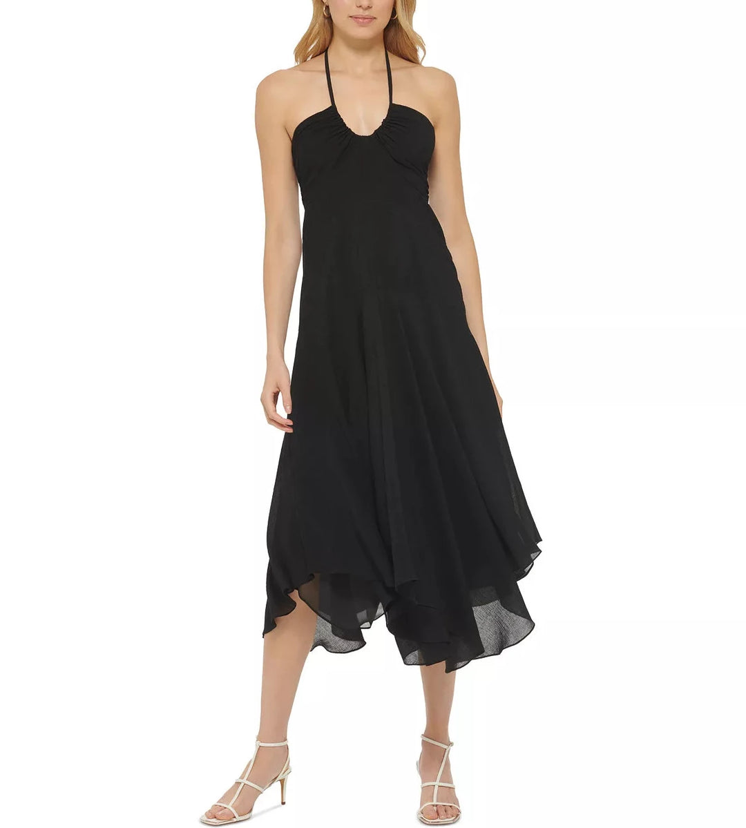 DKNY V-Neck Sleeveless Asymmetrical-Hem Dress