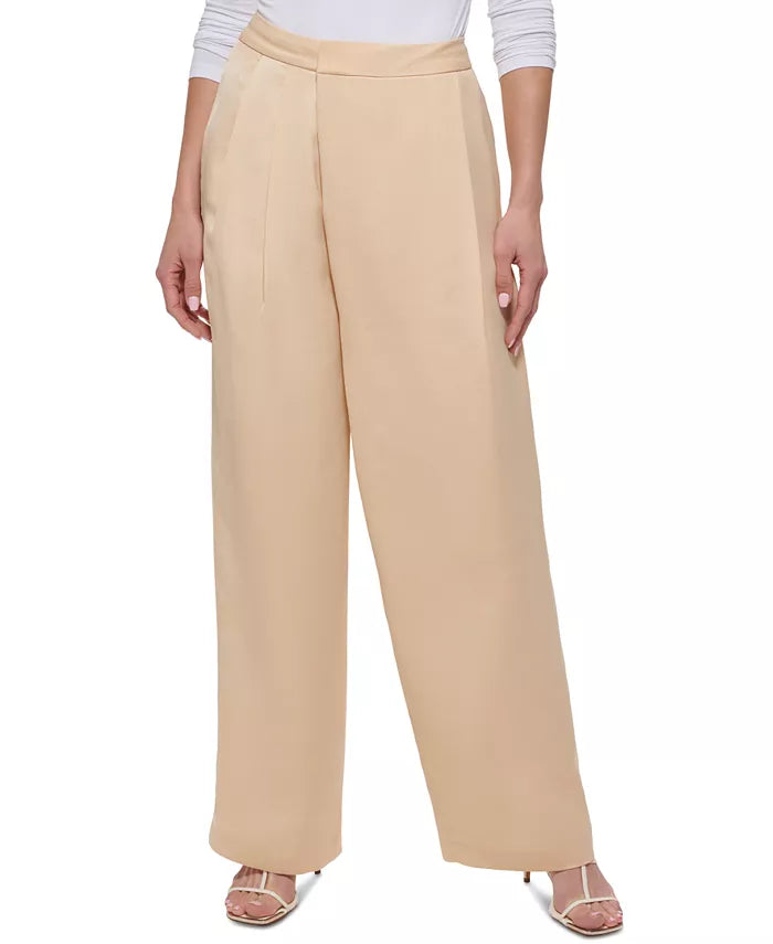 DKNY Mid Rise Crossover Pleat Wide-Leg Pants