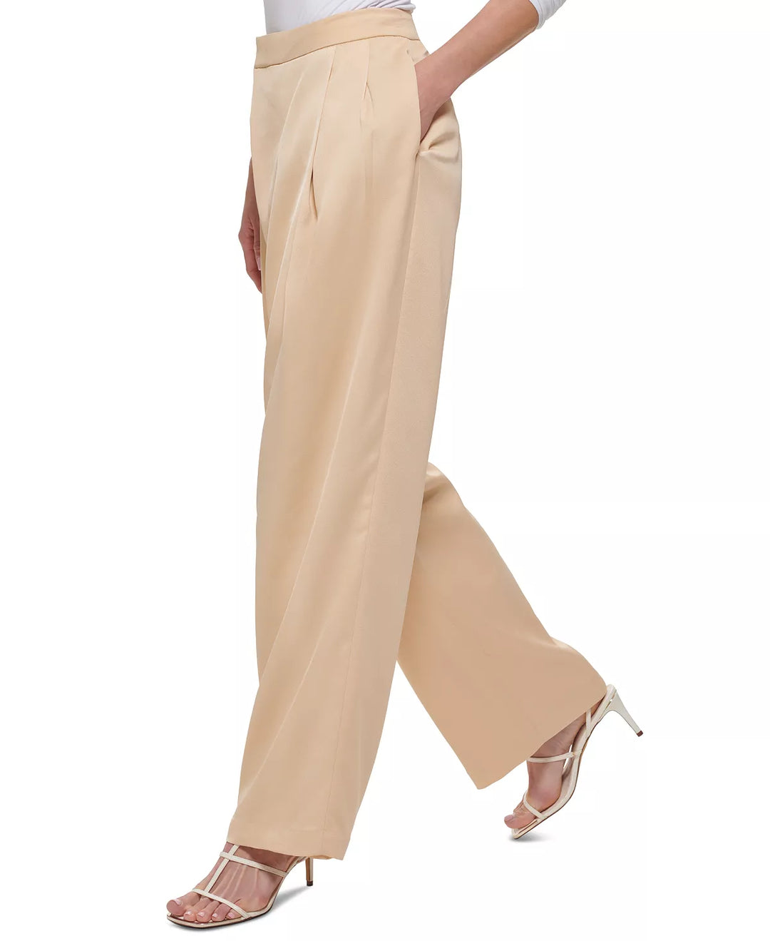 DKNY Mid Rise Crossover Pleat Wide-Leg Pants