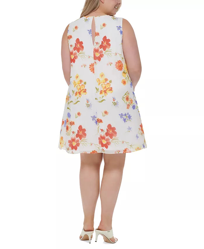 Calvin Klein Plus Size Floral Chiffon Sleeveless Dress