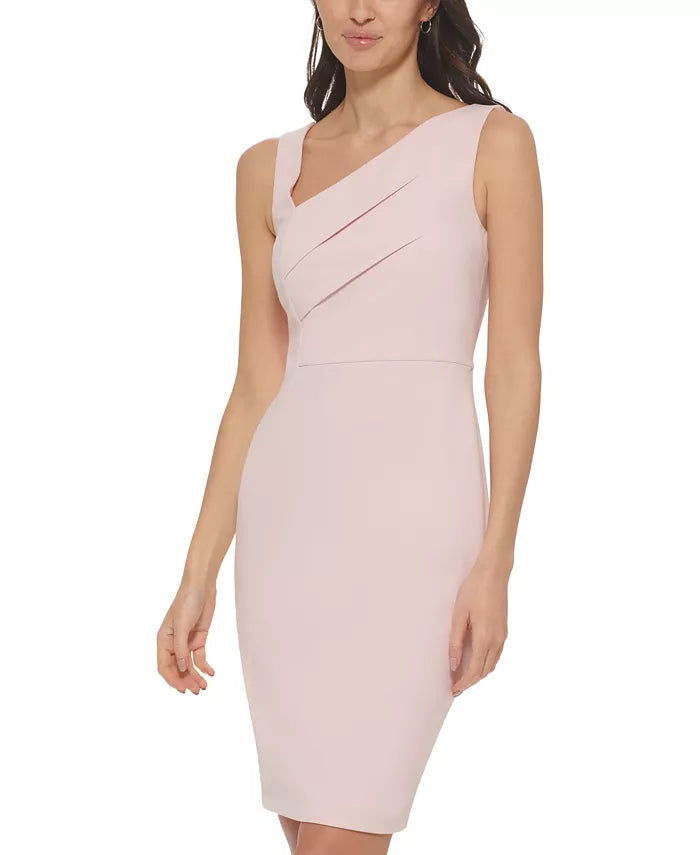 Calvin Klein Asymmetrical-Neck Scuba Sheath Dress