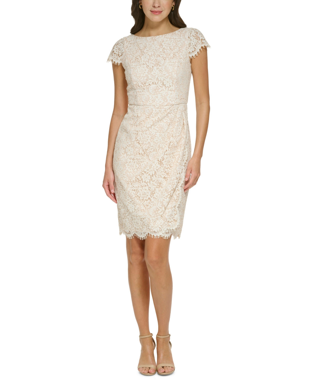 Vince Camuto Scalloped-Hem V-Back Lace Dress