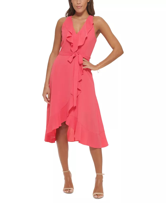 Kensie Ruffled Tie-Waist Faux-Wrap Dress