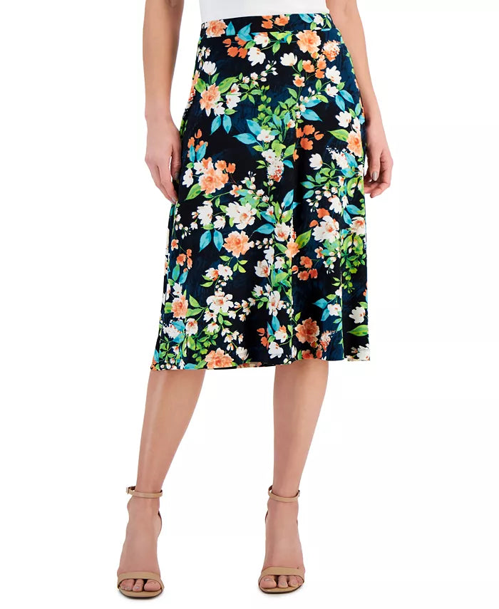 Kasper Petite Floral-Print Pull-On Midi Skirt