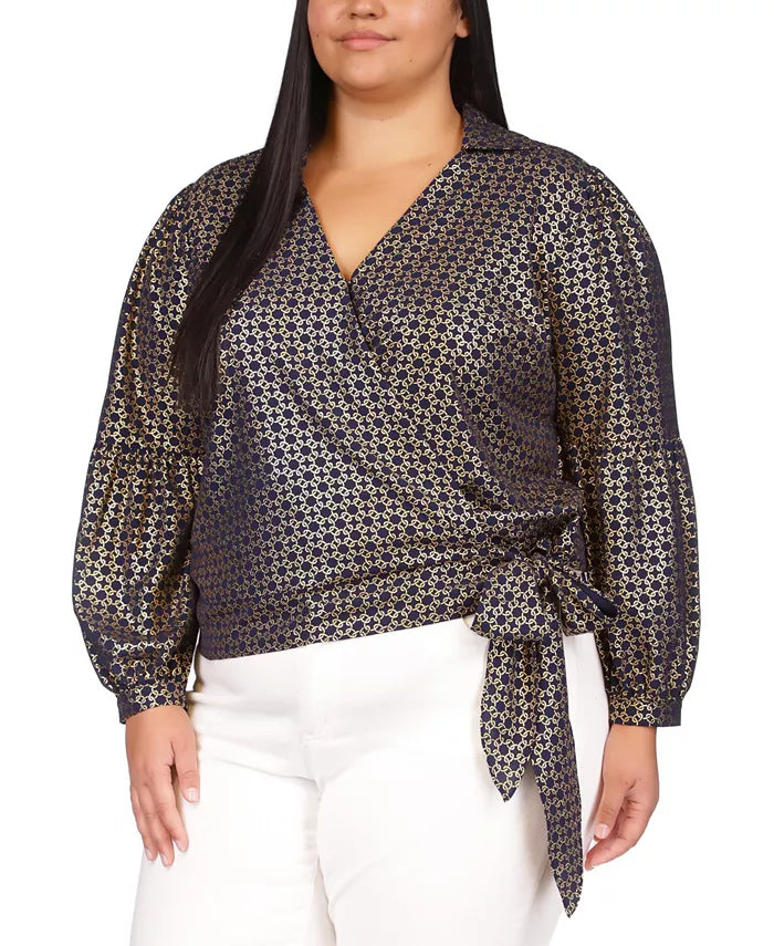 MICHAEL MICHAEL KORS Plus Size Metallic Chain-Print Wrap Top