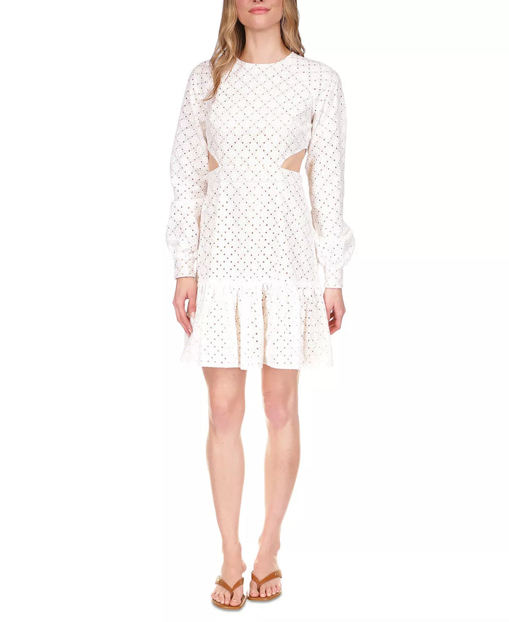 MICHAEL MICHAEL KORS Geo Eyelet Cutout Ruffled Dress