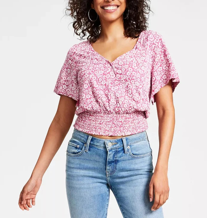 Lucky Brand Printed Floral Surplice Top