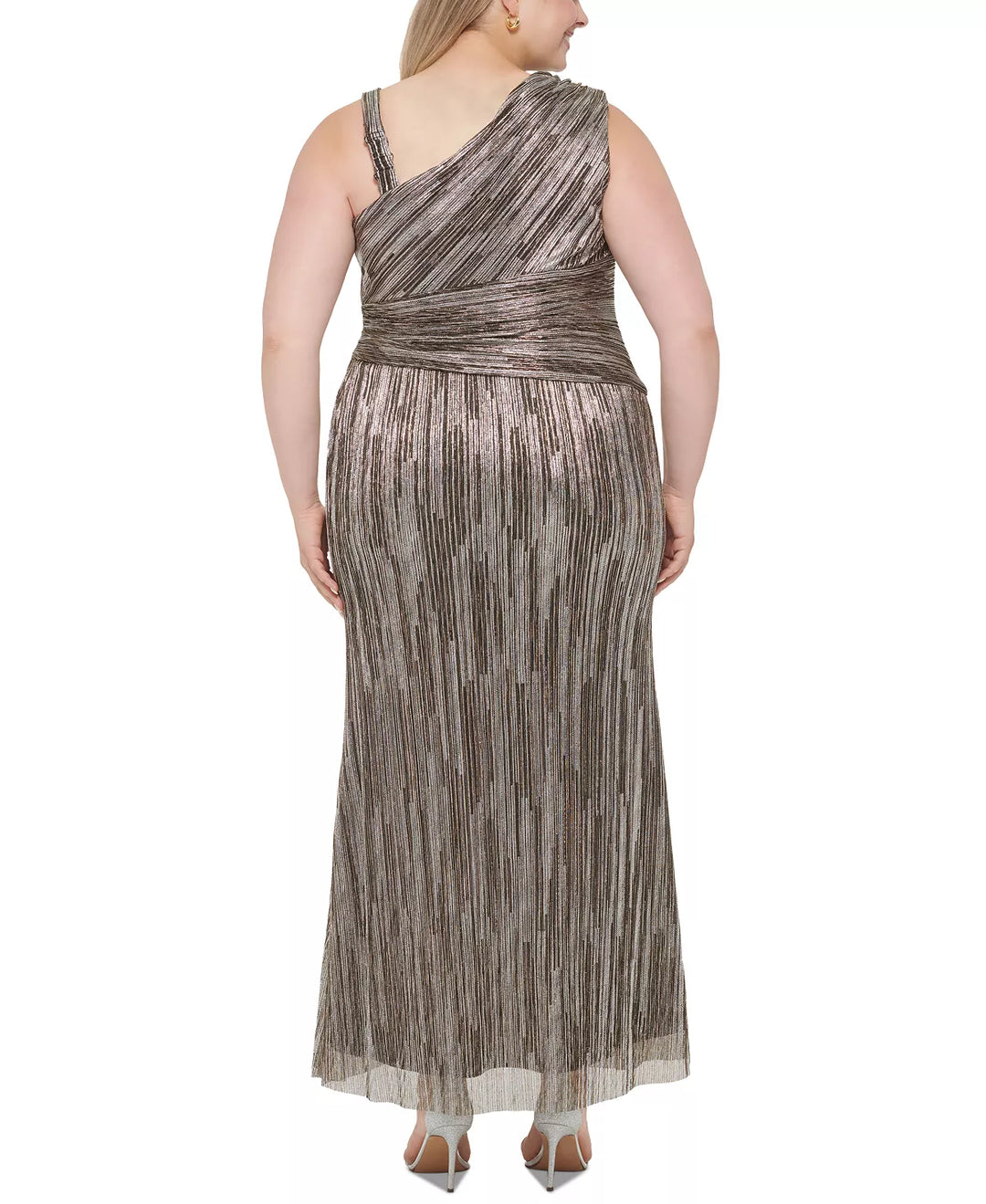 Eliza J Plus Size One-Pleat-Shoulder Metallic Gown