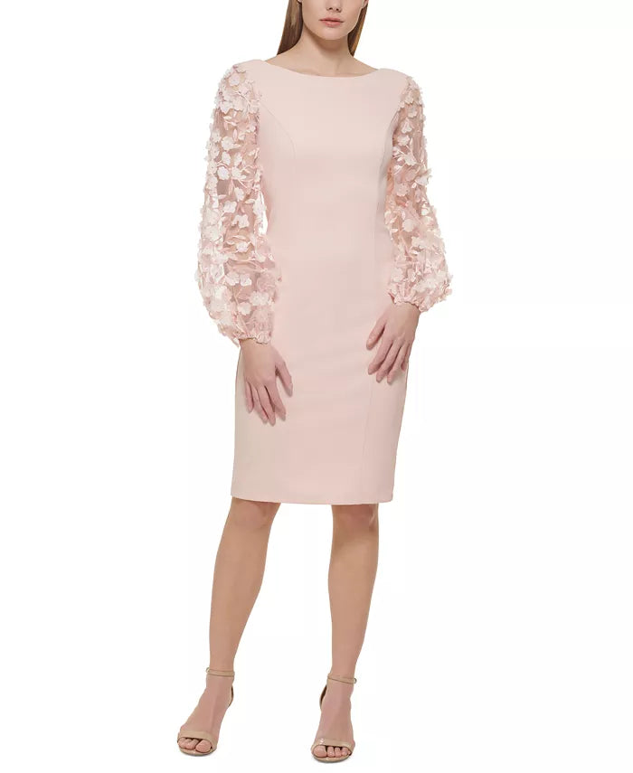 Eliza J Petite 3D Floral-Sleeve Sheath Dress
