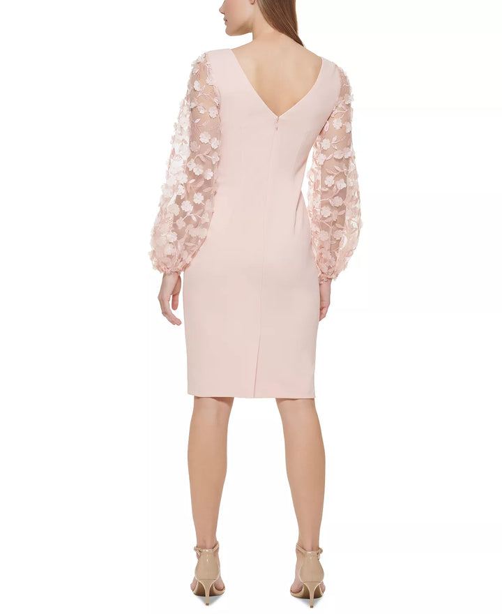 Eliza J Petite 3D Floral-Sleeve Sheath Dress