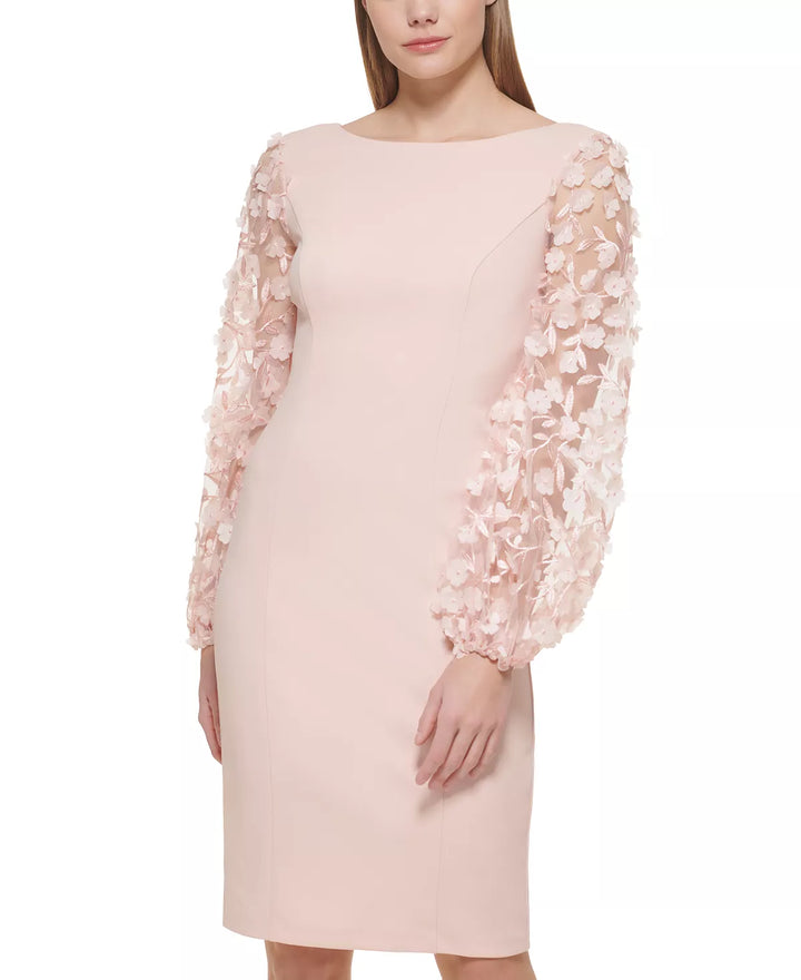 Eliza J Petite 3D Floral-Sleeve Sheath Dress