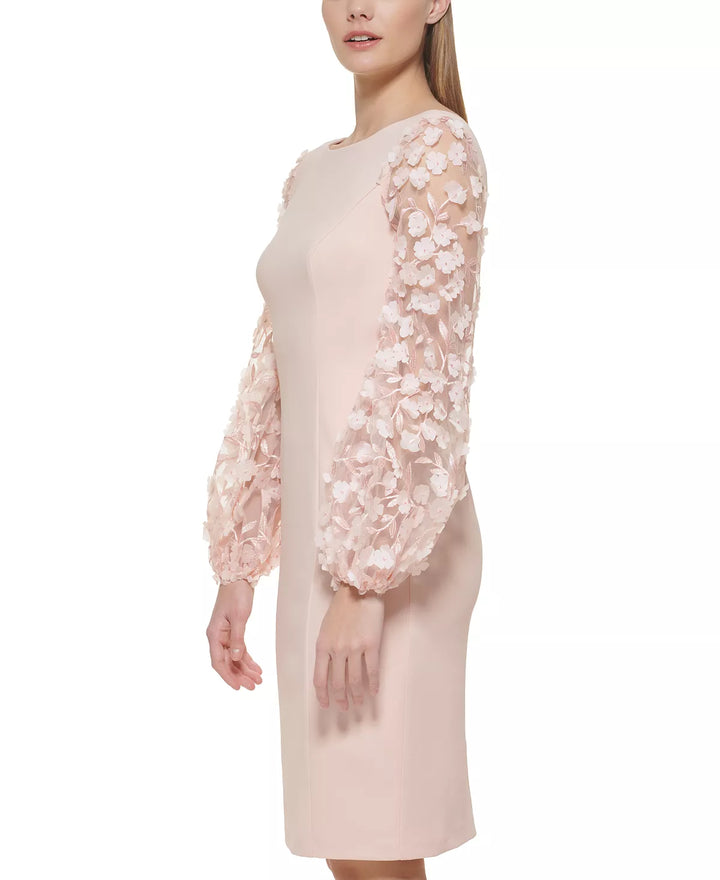 Eliza J Petite 3D Floral-Sleeve Sheath Dress