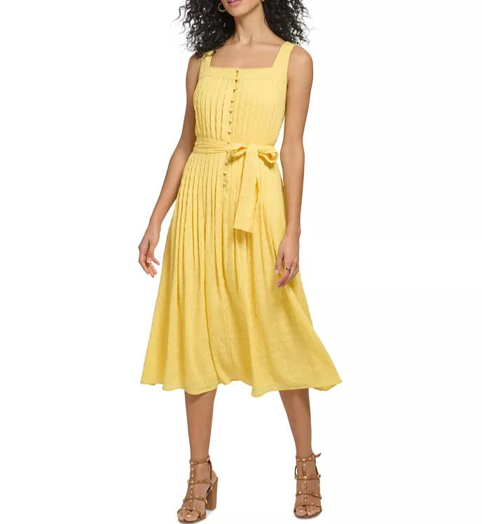 DKNY Button-Front Belted Sleeveless Dress