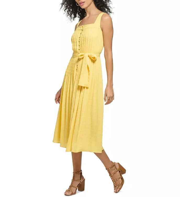 DKNY Button-Front Belted Sleeveless Dress