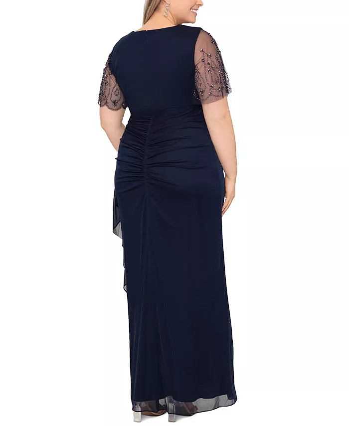 XSCAPE Plus Size Lace-Sleeve Dress