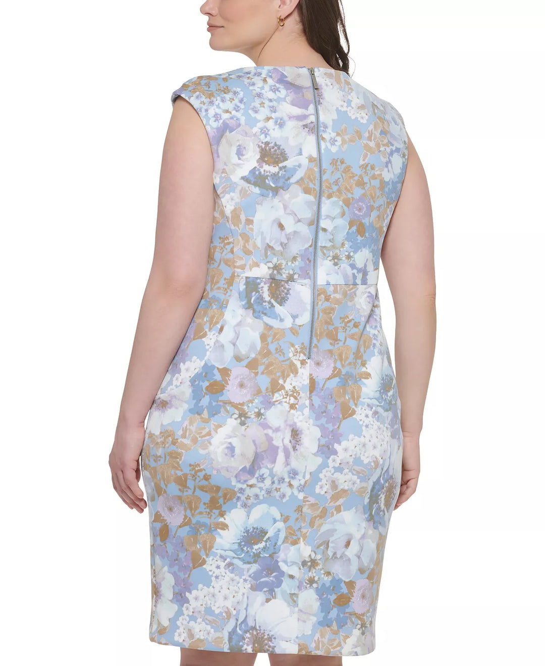 Calvin Klein Size Floral-Print Cap-Sleeve Sheath Dress
