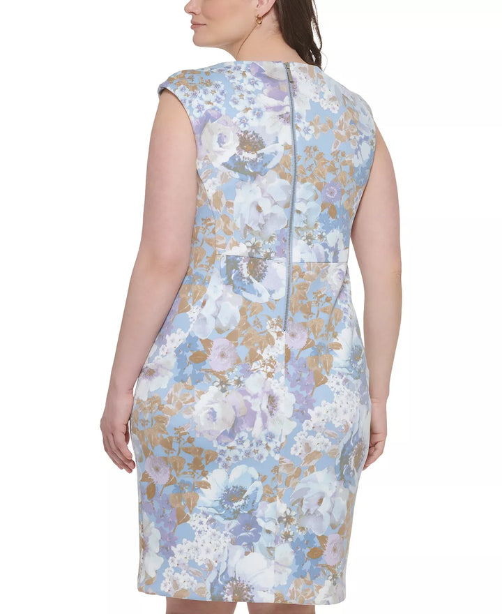 Calvin Klein Size Floral-Print Cap-Sleeve Sheath Dress
