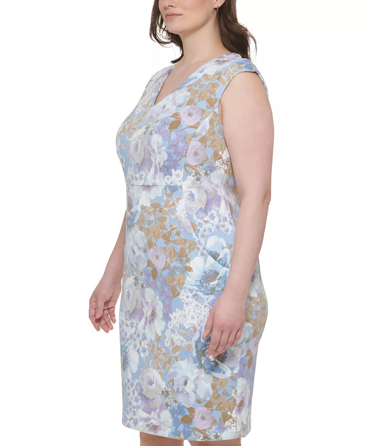 Calvin Klein Plus Size Floral-Print Cap-Sleeve Sheath Dress