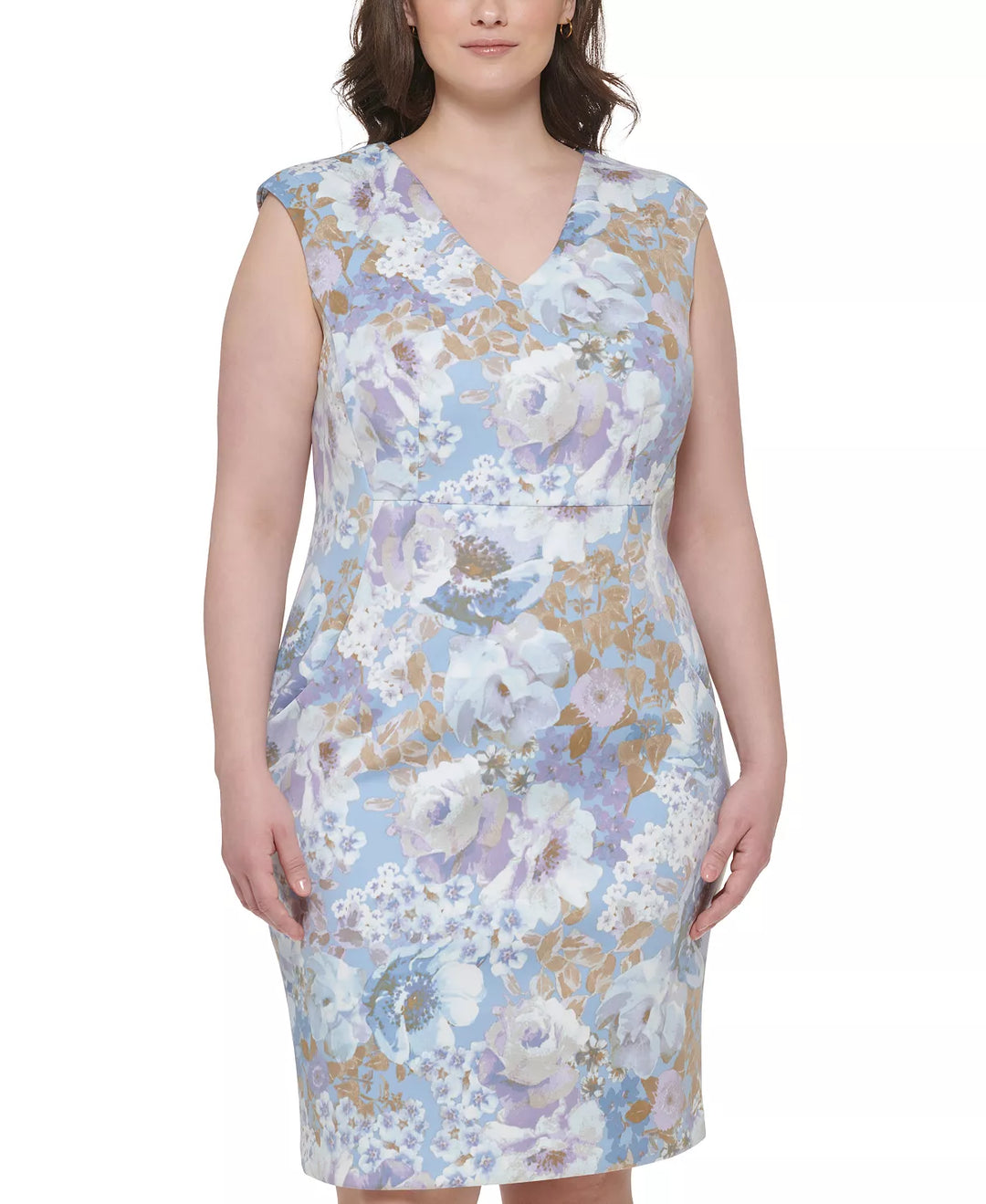 Calvin Klein Plus Size Floral-Print Cap-Sleeve Sheath Dress