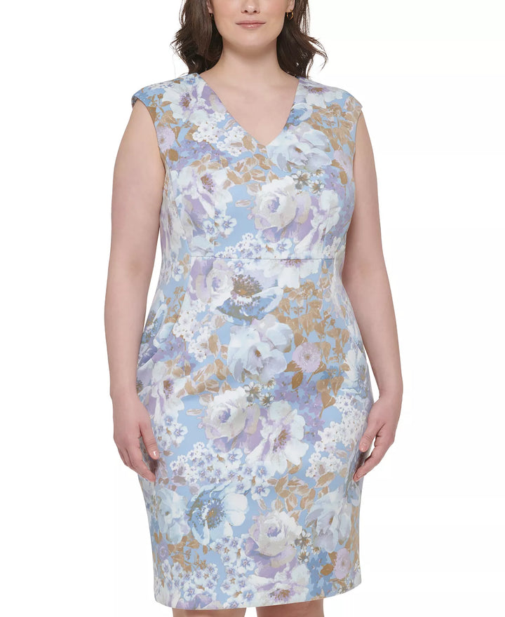 Calvin Klein Plus Size Floral-Print Cap-Sleeve Sheath Dress