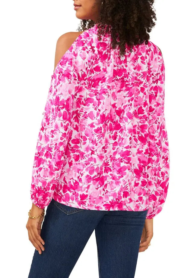 Vince Camuto Floral-Print Cold-Shoulder Blouse