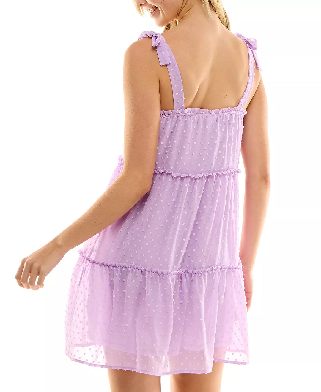 Planet Gold Juniors' Clip-Dot Shoulder-Tie Tiered Dress