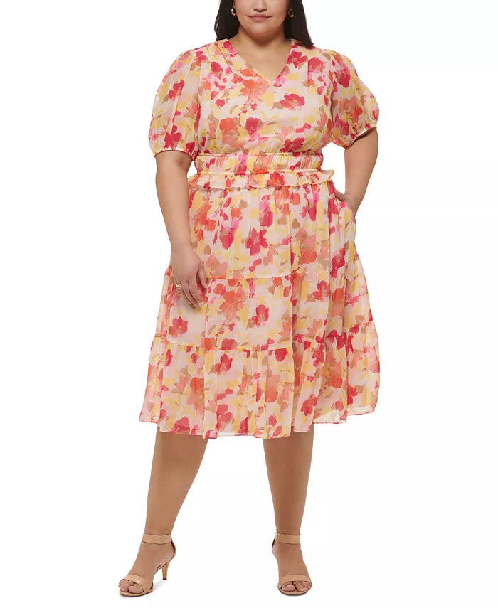 Jessica Howard V-Neck Short-Sleeve Chiffon Dress