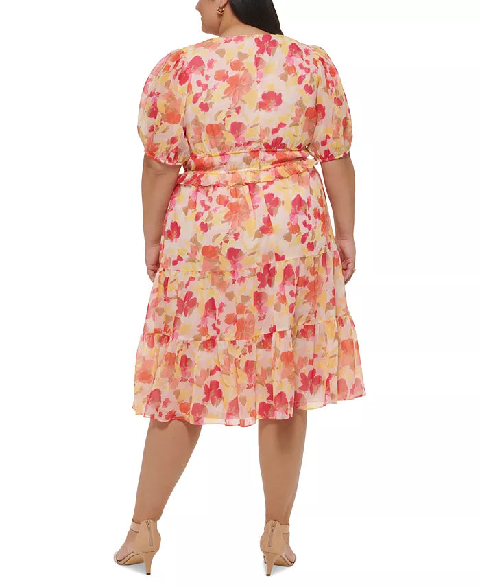 Jessica Howard V-Neck Short-Sleeve Chiffon Dress