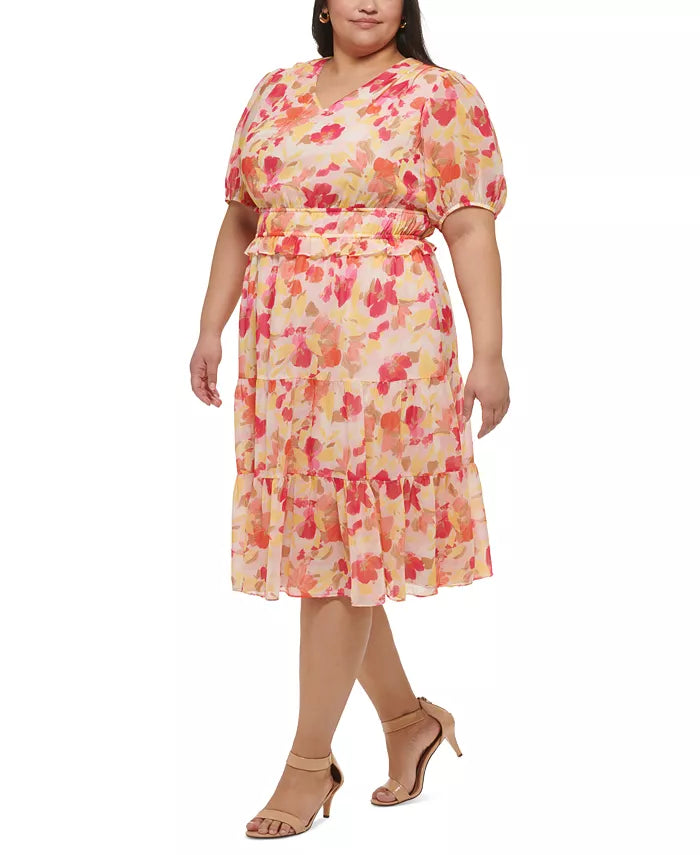 Jessica Howard V-Neck Short-Sleeve Chiffon Dress