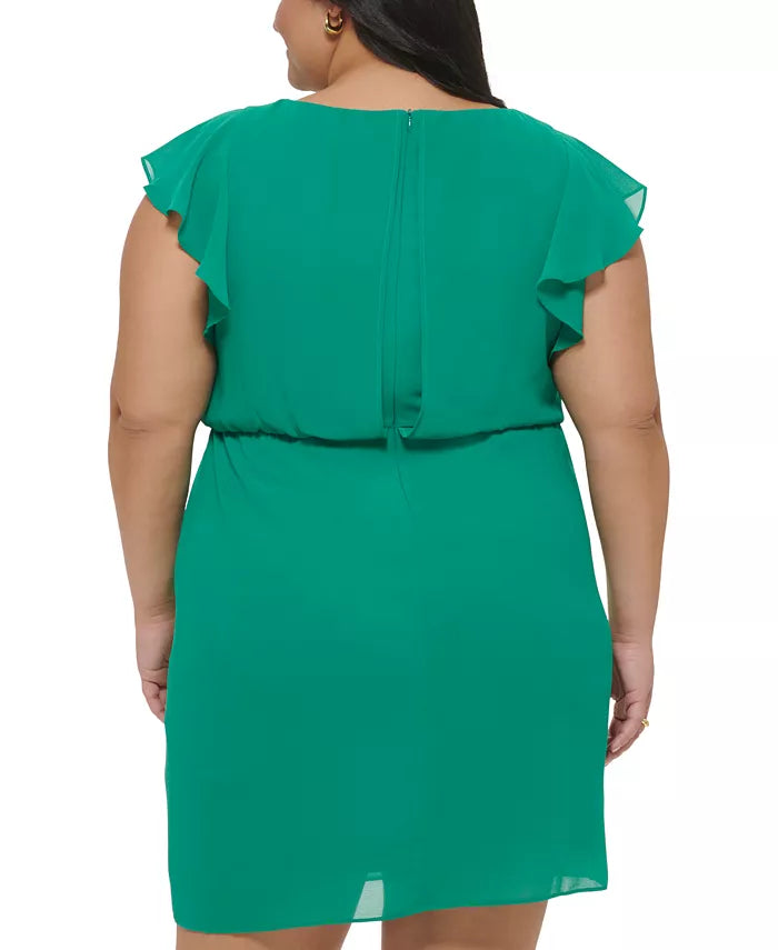 Jessica Howard Plus Size Ruffled-Chiffon Blouson Dress