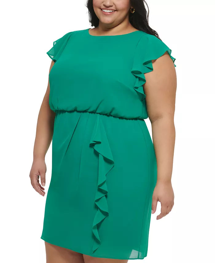 Jessica Howard Plus Size Ruffled-Chiffon Blouson Dress