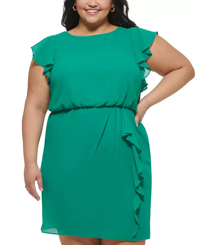 Jessica Howard Plus Size Ruffled-Chiffon Blouson Dress