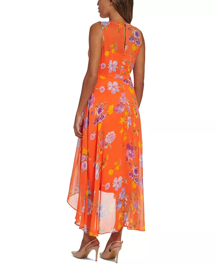 Calvin Klein V-Neck Sleeveless Chiffon Maxi Dress