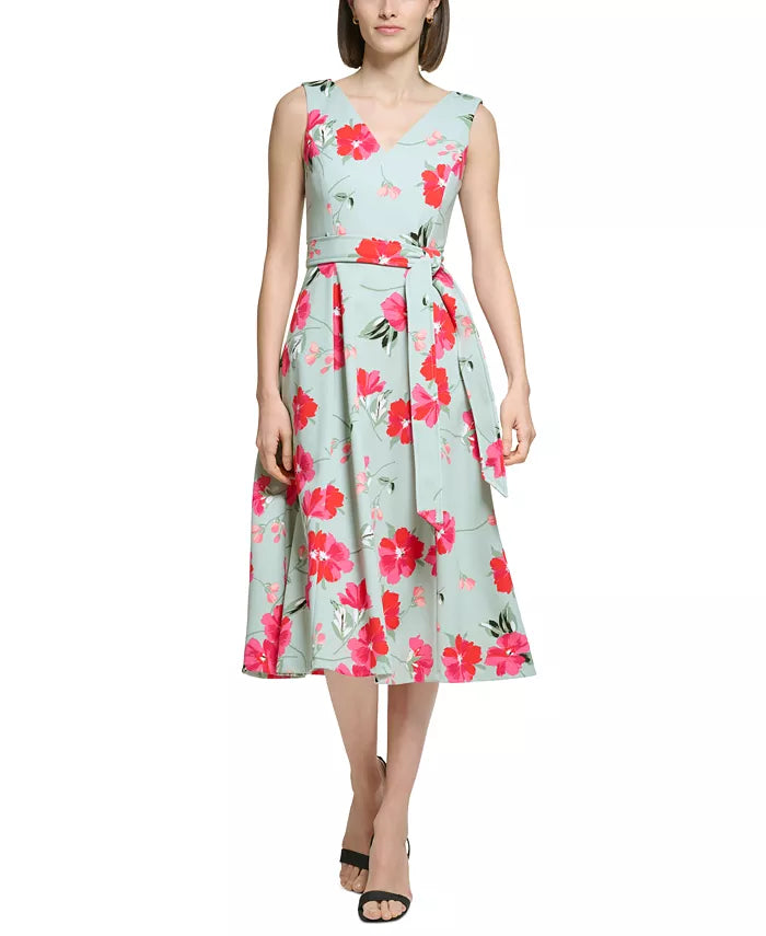 Calvin Klein Petite V-Neck Fit & Flare Sleeveless Midi Dress