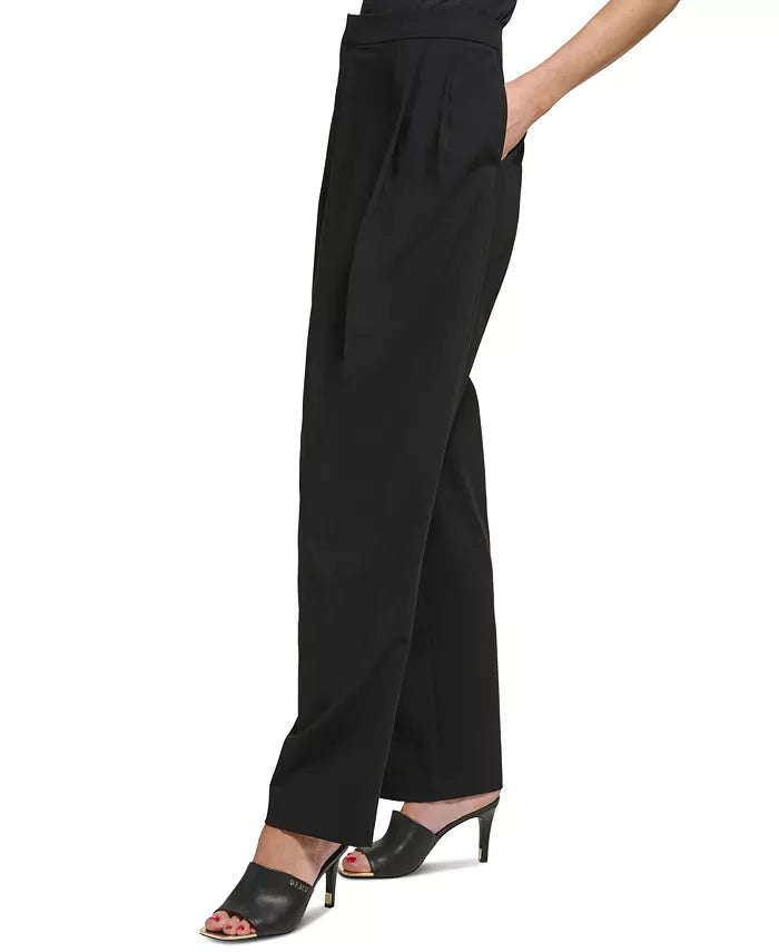 DKNY Crossover Pleated Front Wide-Leg Pants