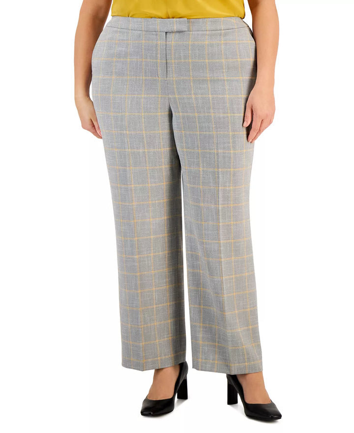 Kasper Plus Size Mid-Rise Straight-Leg Plaid Pants