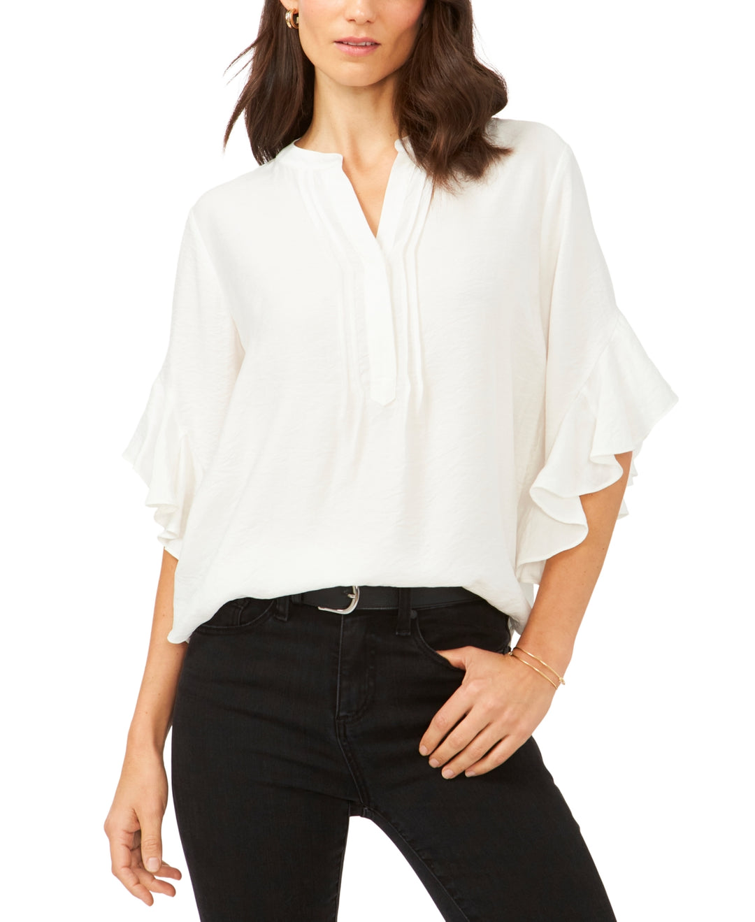 VINCE CAMUTO Split Neck Ruffle Sleeve Blouse