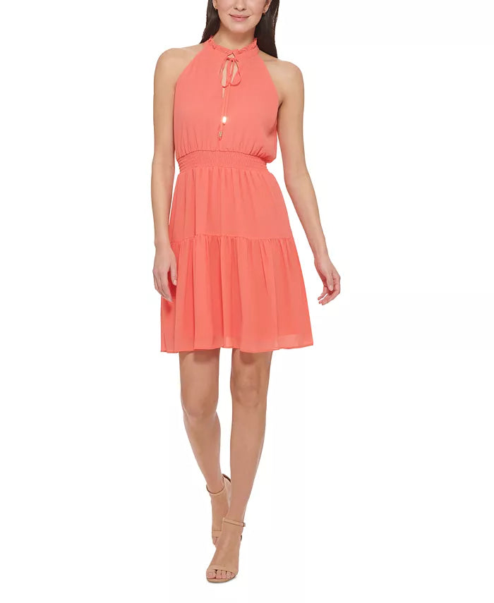 Vince Camuto Smocked Chiffon Fit & Flare Dress